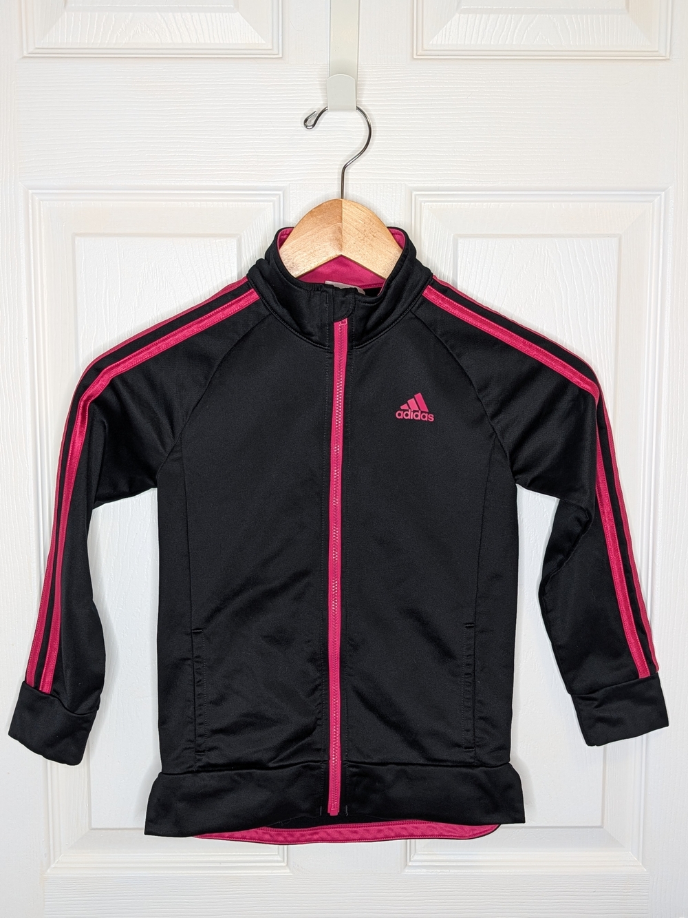 Adidas Black Pink Girls Full Zip Jacket Sweater Size 6